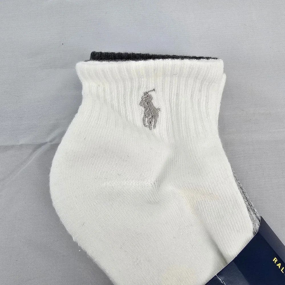 Polo Ralph Lauren Mens 4 Pair Low Cut Socks Grey White Pony Logo‎ ZP113858PKN
